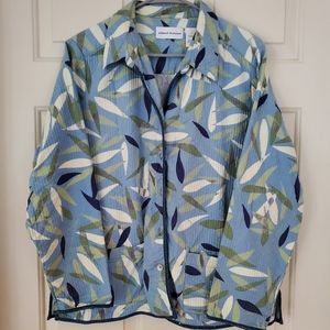 Alfred Dunner Blue leaf print button lightweight jacket - Size 16